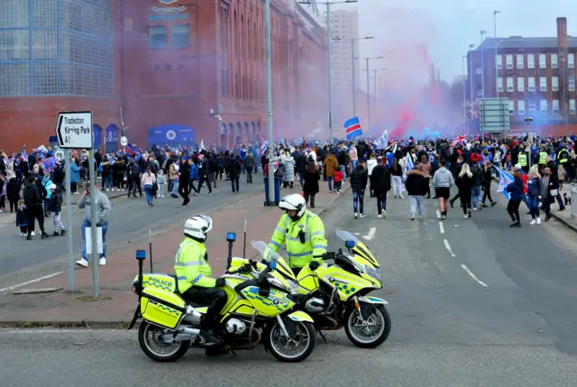 Police and crowds at Ibrox