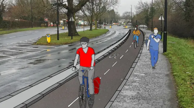 A CGI of phase two of the Binley cycleway