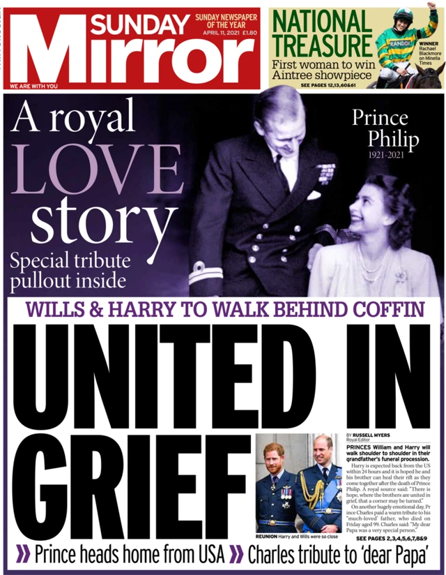 The Sunday Mirror front page 11 April 2021