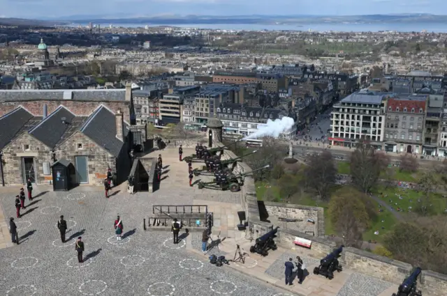 The scene over Edinburgh during the gun salute