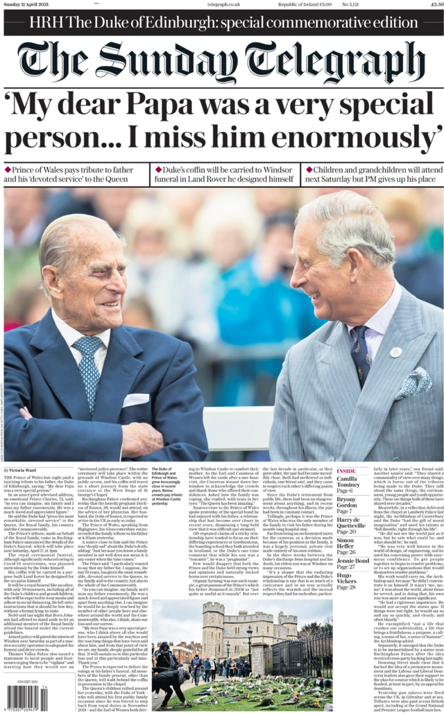 The Sunday Telegraph front page 11 April 2021