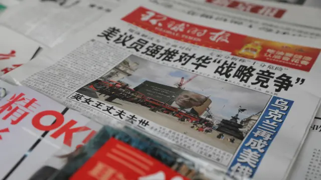 A Chinese newspaper reports the news of the death of Prince Philip, Duke of Edinburgh, in Beijing, China, 10 April 2021