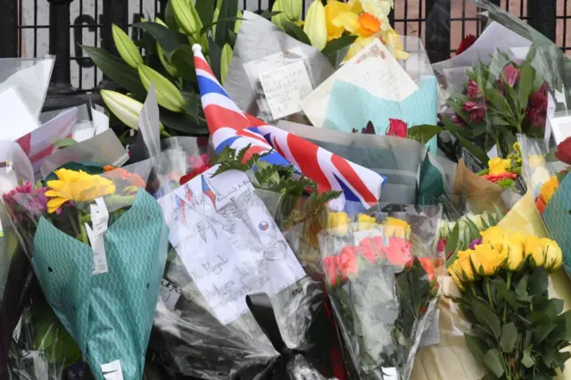 Flowers outside Buckingham Palace