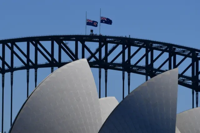 Flags are at half-mast on Sydney Harbour Bridge