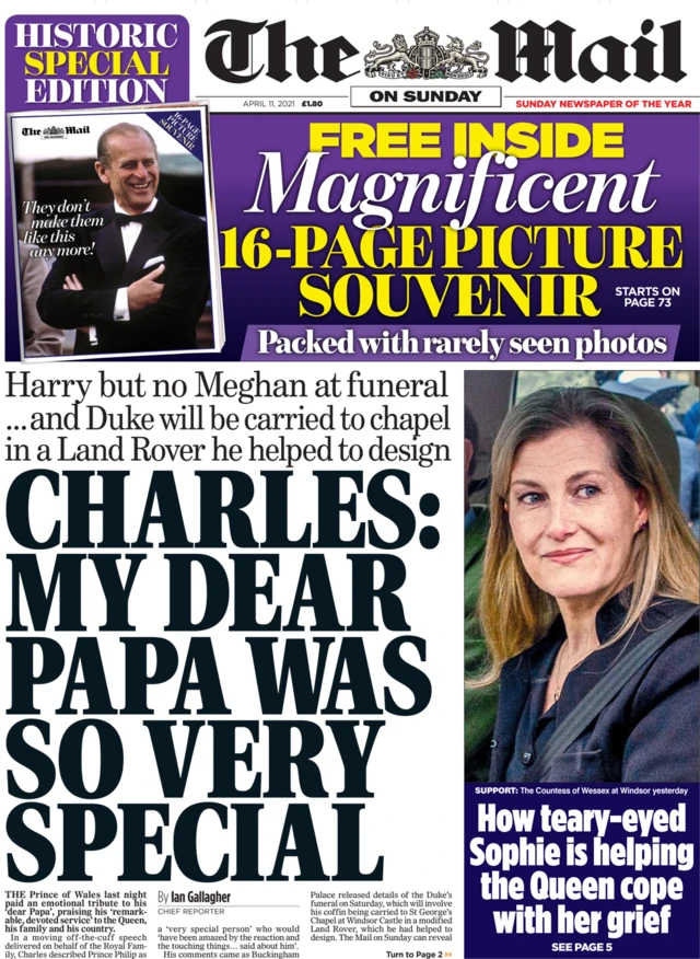 The Mail on Sunday front page 11 April 2021