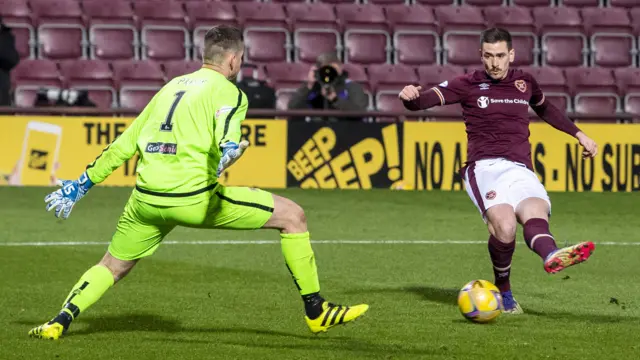 Jamie Walker knocks in Hearts' sixth goal last night