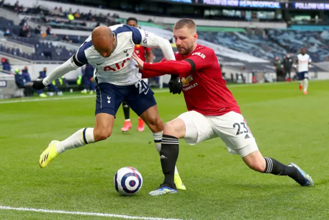 Tottenham's Lucas Moura and Man Utd's Luke Shaw