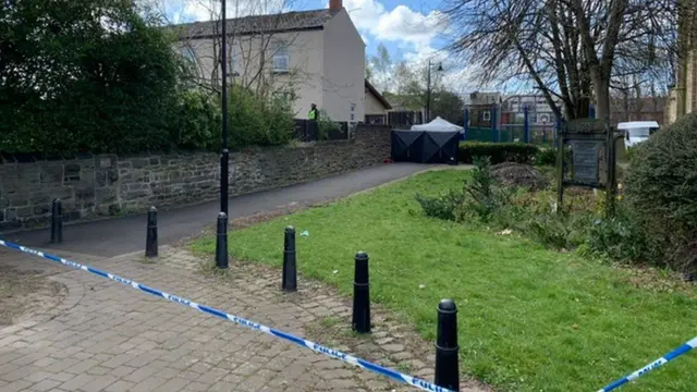 A police tent at the scene