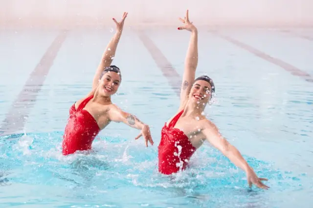 Synchronised swimmers at Clissold Leisure Centre