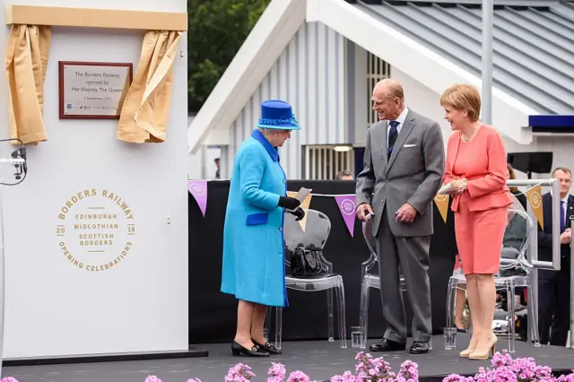 Nicola Sturgeon with the Queen and the Duke of Edinburgh