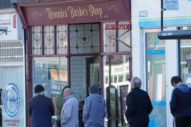 Queue outside barbers in Monkseaton, Whitley Bay