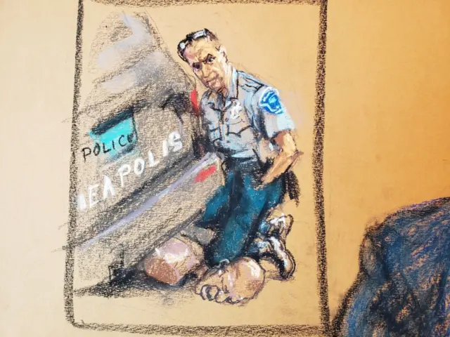 An artist's impression of George Floyd's arrest by Derek Chauvin