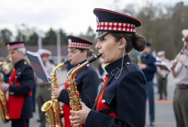 Members of the Band of the Household Division practising as preparations for the funeral