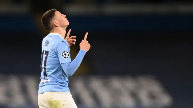 Phil Foden celebrates winner against Dortmund