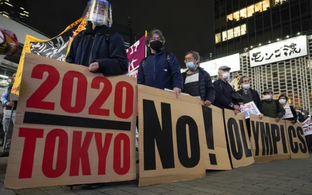 Demonstrators protesting against the Olympics