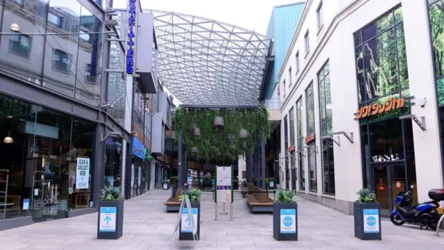 An empty shopping street in Northern Ireland