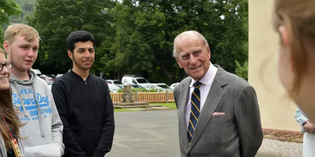 HRH Duke of Edinburgh with young people at Ullswater, August 2016