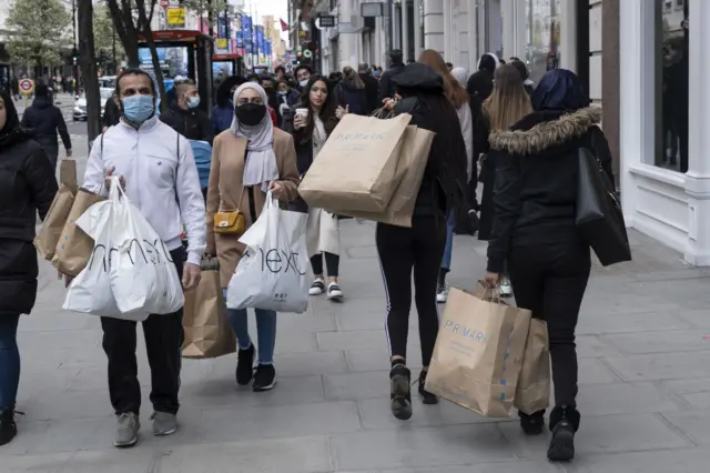 Shoppers return to Oxford Street as non-essential shops reopen on 12 April