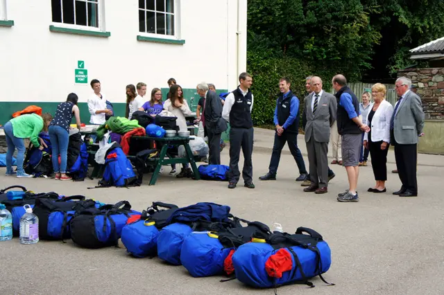 HRH Duke of Edinburgh with kit bags at Outward Bound Trust, Ullswater 2016