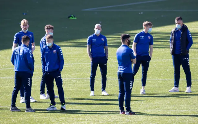 Montrose players on the Rugby Park pitch