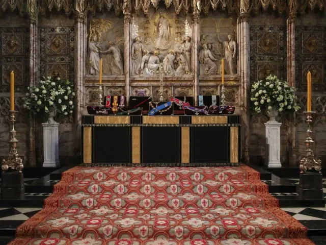 The Duke of Edinburgh personally selected the regalia that has been placed on the altar at St George's Chapel in Windsor.