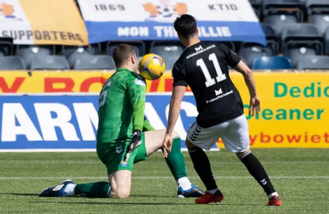 Kilmarnock's Colin Doyle saves from Lewis Milne