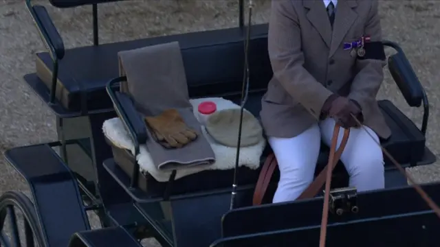 Close up of Horse carriage with gloves, hat and container with red lid