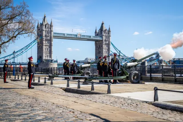 A gun salute at the Tower of London