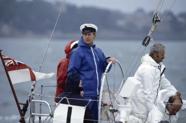 Prince Philip sailing at Cowes in 1981