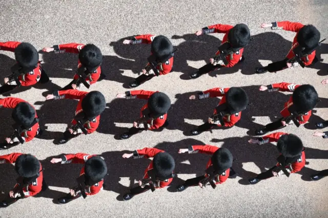 An overhead view of members of the military