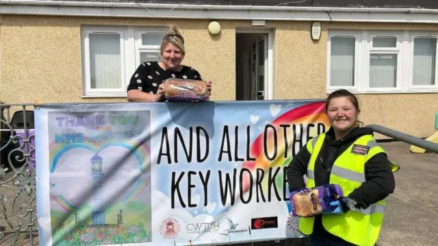 Claire Morris of the Nantybwch and Waundeg community group and Ffion Cudlip, a film student