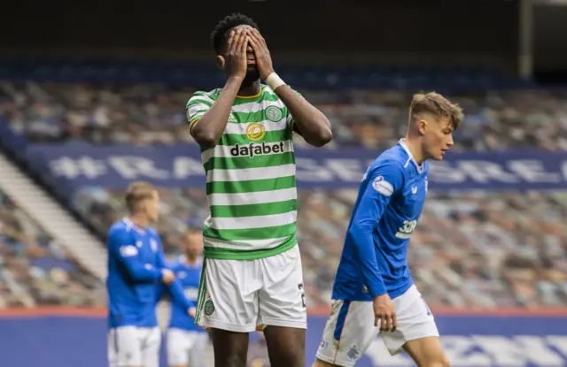 Odsonne Edouard shows his frustration at Ibrox