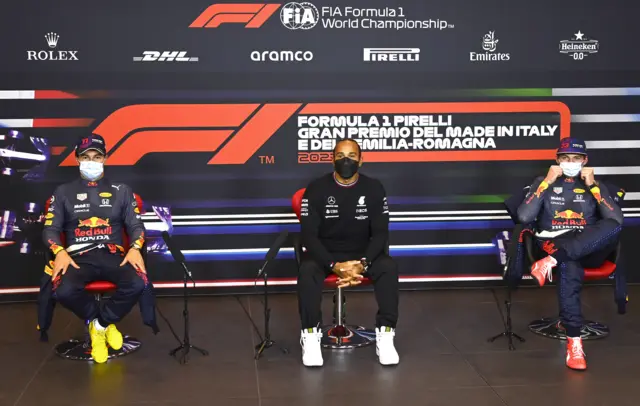 Sergio Perez, Lewis Hamilton and Max Verstappen