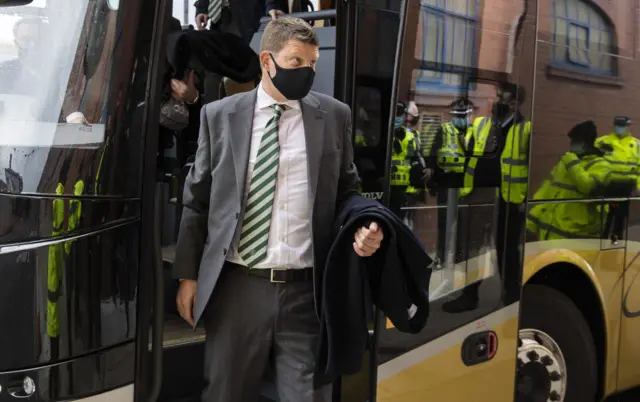 Dominic McKay arrives on the Celtic team bus