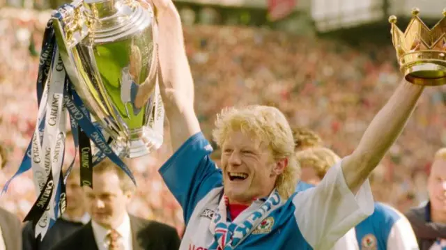 Colin Hendry with the Premier League after Blackburn won the league title in 1995