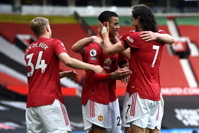 Mason Greenwood is congratulated after scoring for Manchester United against Burnley