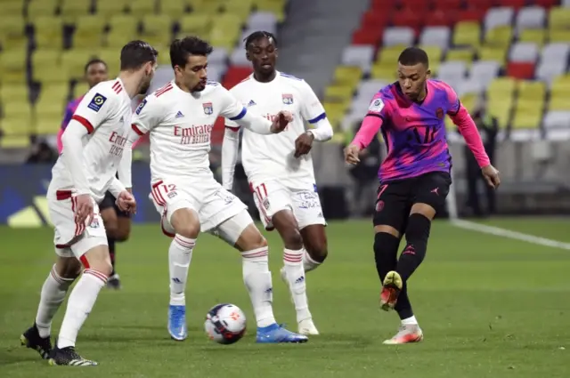 Kylian Mbappe playing for Paris St-Germain against Lyon