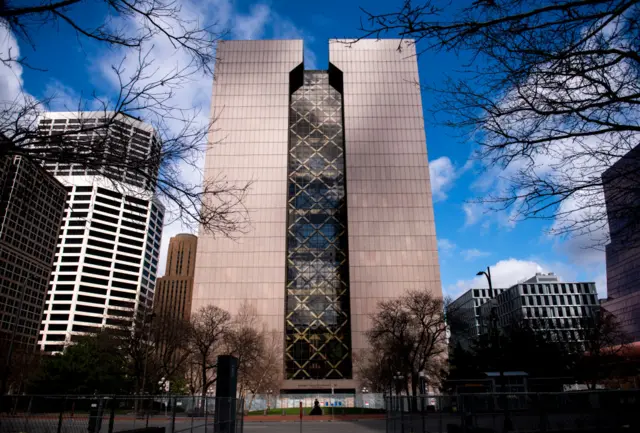 A general view outside the Hennepin County Government Center as the murder trial of Derek Chauvin goes on inside