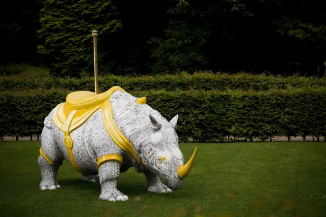 Raqs Media Collective’s life-sized sculpture However Incongruous as a contemporary reinterpretation of Albrecht Dürer's Rhinoceros from 1515.