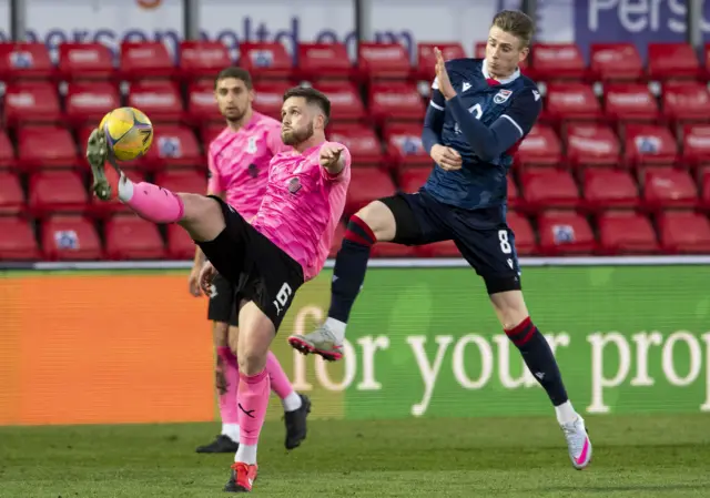 Inverness' Danny Devine (left) competes with Oli Shaw