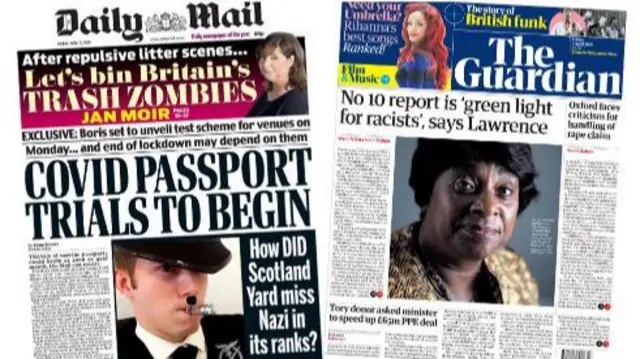 Daily Mail and Guardian front pages