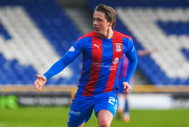 Inverness debut Scott Allan in action during a Scottish Championship match between Arbroath and Inverness Caledonian Thistle