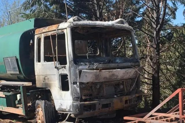 A burnt out truck