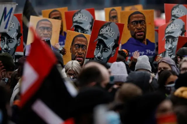 People with placards in Minneapolis