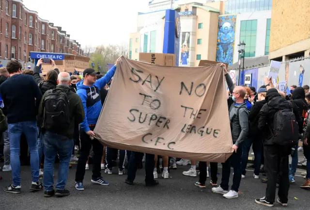 Chelsea fans protest outside Stamford Bridge