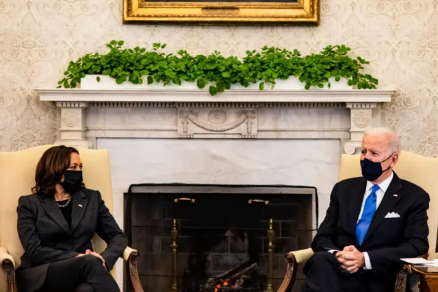 President Joe Biden holds a meeting on cancer with Vice President Kamala Harris and other lawmakers in the Oval Office at the White House on March 3, 2021 in Washington, DC