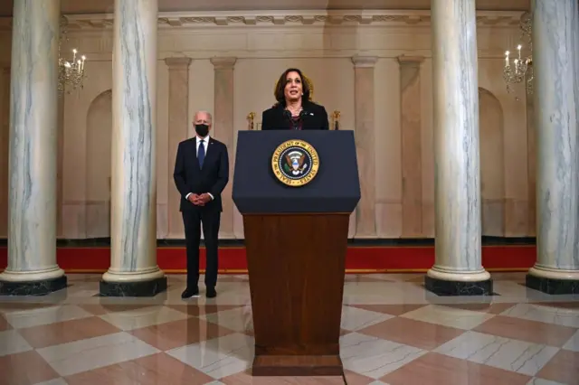 Vice President Kamala Harris delivers remarks on the guilty verdict against former policeman Derek Chauvin