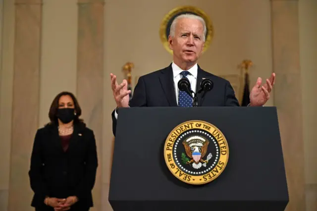 US President Joe Biden delivers remarks on the guilty verdict against former policeman Derek Chauvin