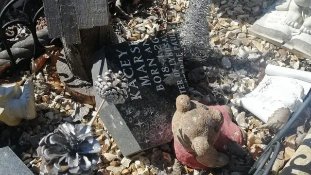 Broken headstone on grave