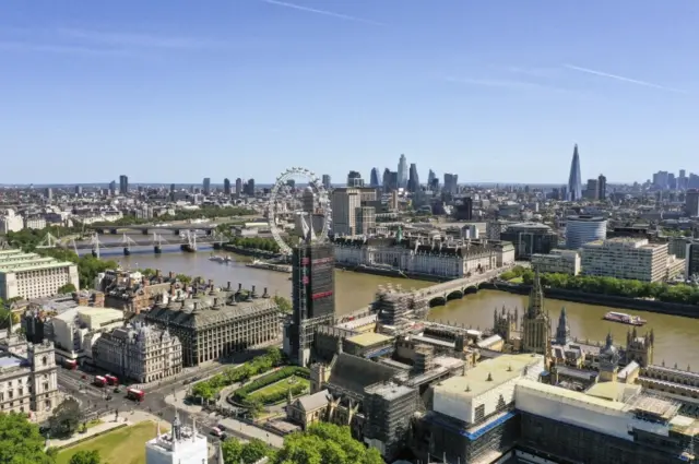 Westminster aerial shot on a sunny spring day